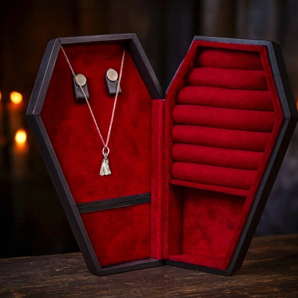 Sterling Silver 3D Ghost Pendant Necklace in Faux Leather Coffin Jewelry Box - Picture 1 of 10
